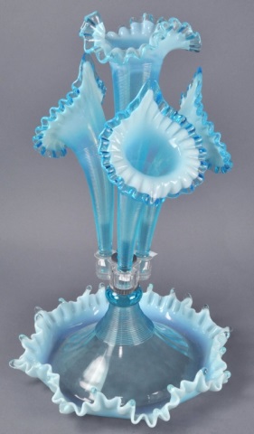 Appraisal: Blue EpergneLikely late th century With four vases Fluted and