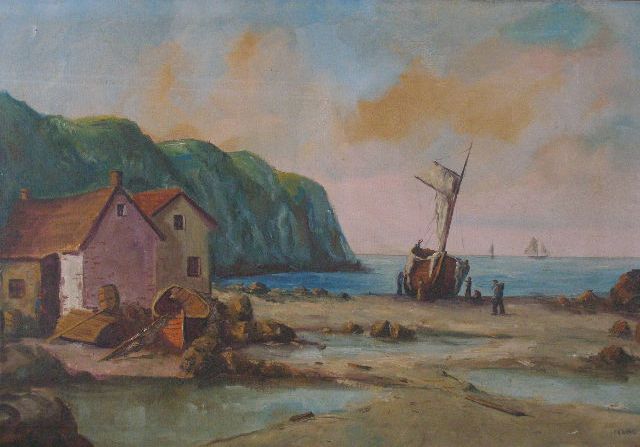 Appraisal: Frederick E Crane NY - Fishermen oil on canvas signed