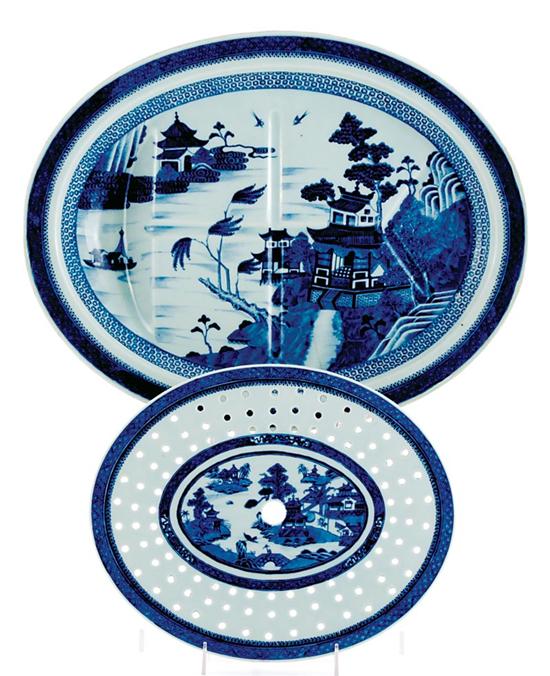 Appraisal: Chinese Export Canton well-and-tree platter and mazarine th century oval