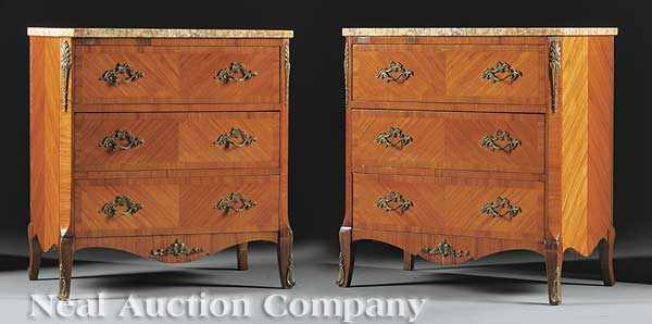 Appraisal: A Good Pair of Louis XVI-Style Parquetry and Bronze-Mounted Commodes