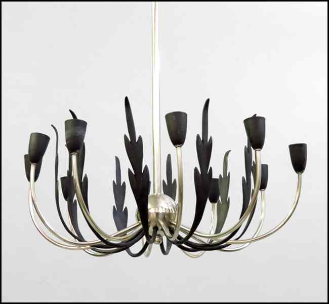 Appraisal: CHROME AND PATINATED METAL TEN-LIGHT HANGING FIXTURE '' x ''