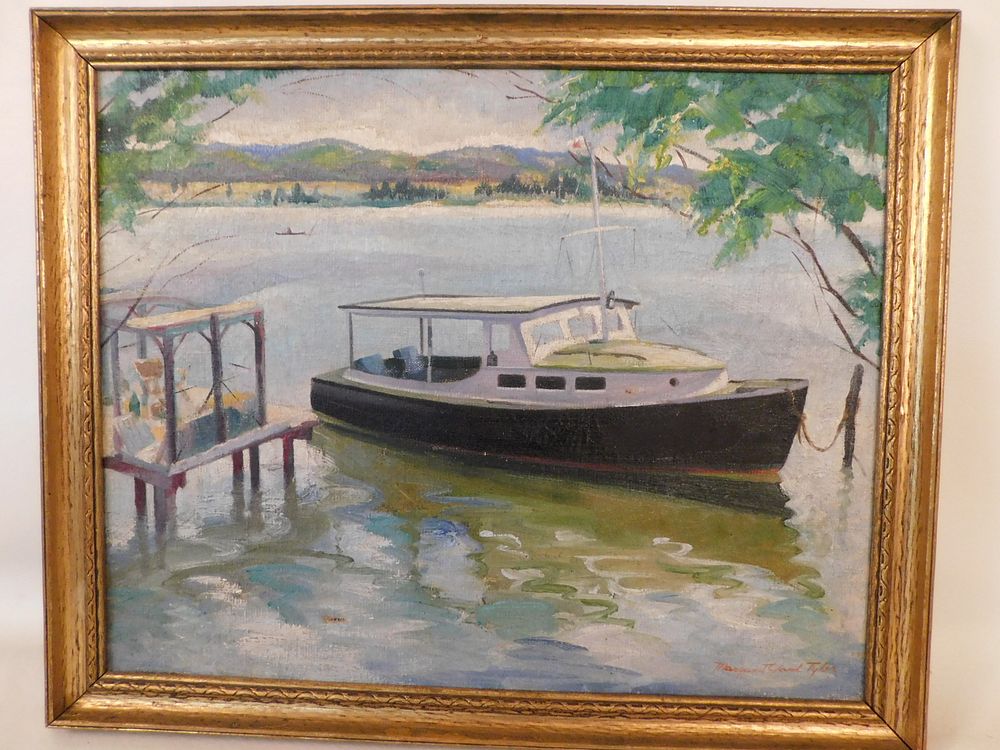 Appraisal: M Y TYLER PAINTING OF YACHT Old oil painting on