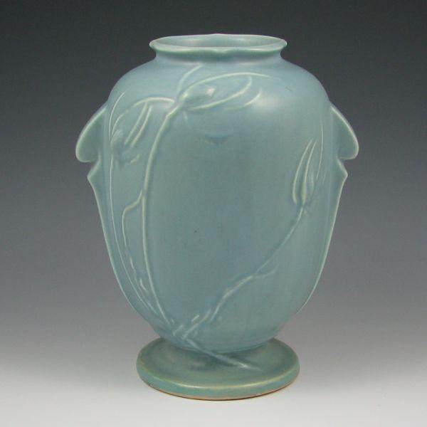 Appraisal: Roseville Teasel vase in light blue Marked Roseville - Repair