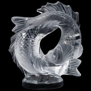 Appraisal: A Lalique Deux Poissons Figure th Century Height inches Property