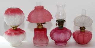 Appraisal: VICTORIAN PINK GLASS OIL LAMPS PIECES VICTORIAN PINK GLASS OIL