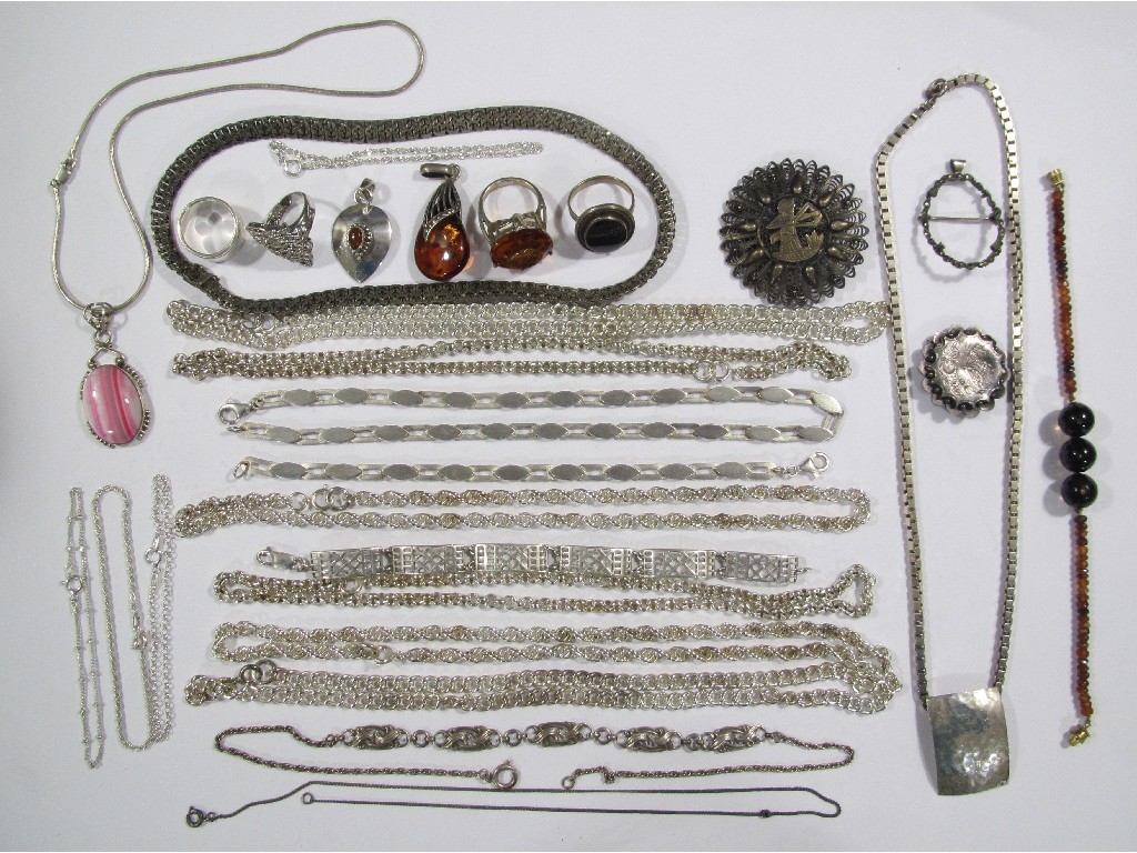 Appraisal: Lot of silver pieces to include neckchains stone set pendants