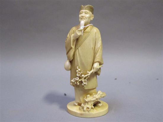 Appraisal: JAPANESE BROWN PAINTED IVORY OKIMONO OF A BEARDED ELDER th