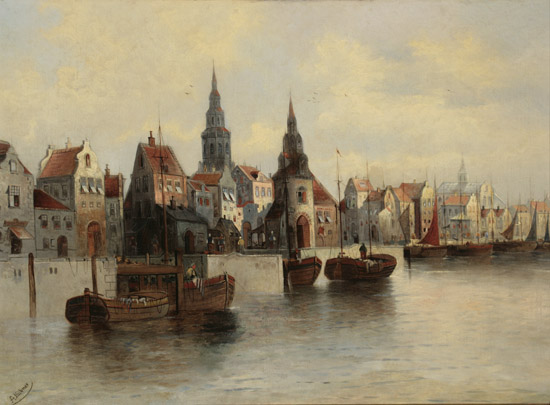 Appraisal: Anton H bner Austrian - Busy City Port Signed A