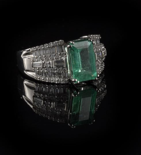 Appraisal: Eighteen-Karat White Gold Emerald and Diamond Lady's Ring composed of