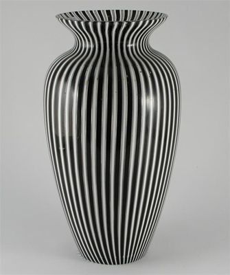 Appraisal: A large continental glass vase shouldered form black and white