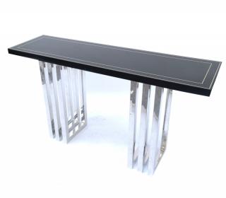 Appraisal: Modern Black and Chrome Console Black lacquered and chrome rectangular