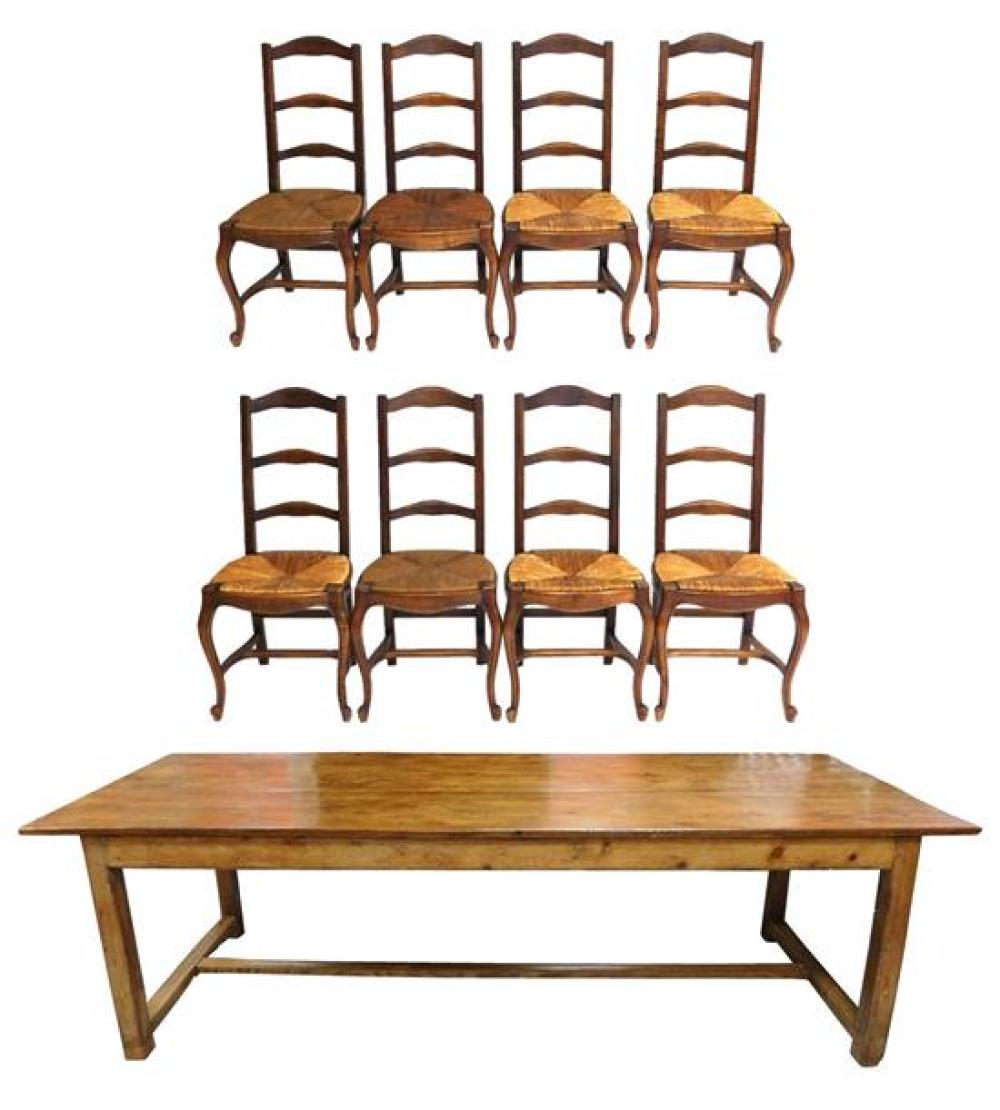 Appraisal: French Provincial style dining table and eight chairs details include