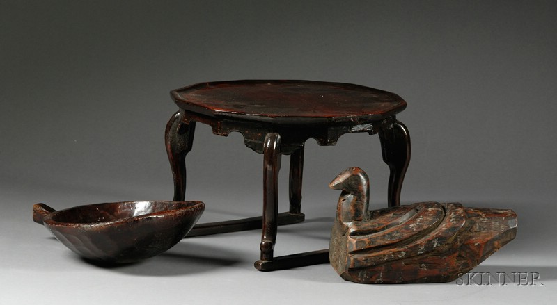 Appraisal: Three Wood Folk Crafts Korea th century a marriage duck