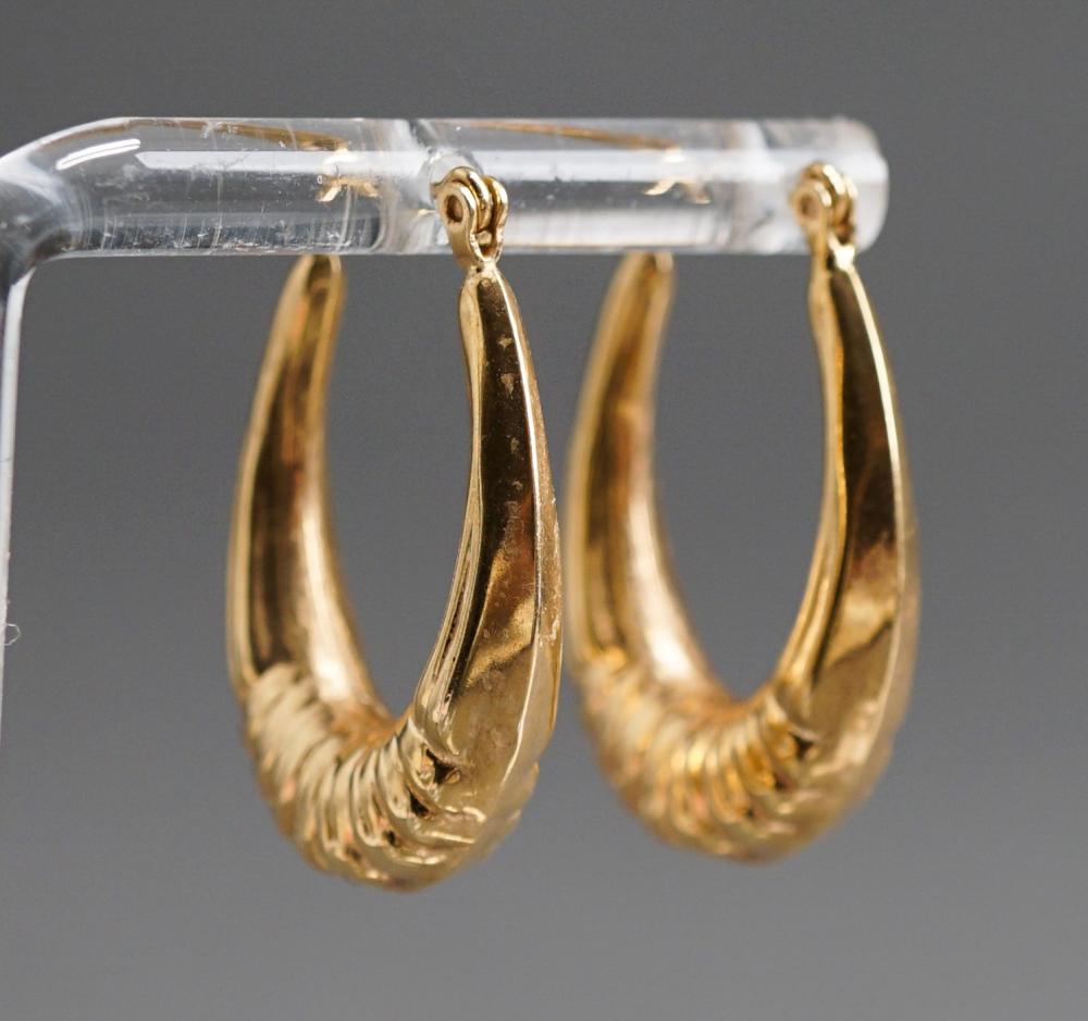 Appraisal: PAIR OF -KARAT YELLOW-GOLD HOOP PIERCED EARRINGS DWT L INPair