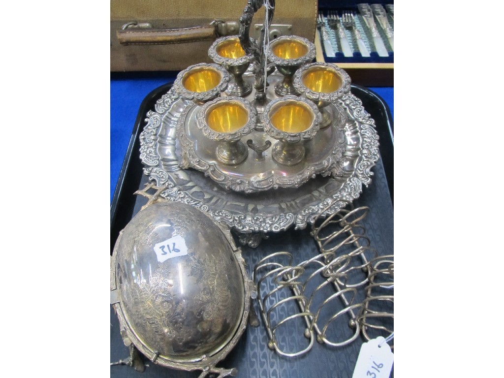 Appraisal: Tray lot of EP - salver egg epergne chafing dish