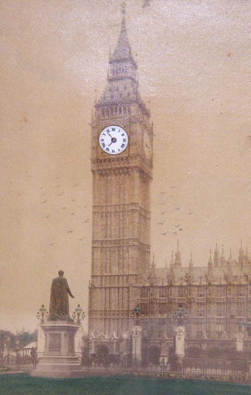 Appraisal: Big Ben framed picture clock with cylinder movement x