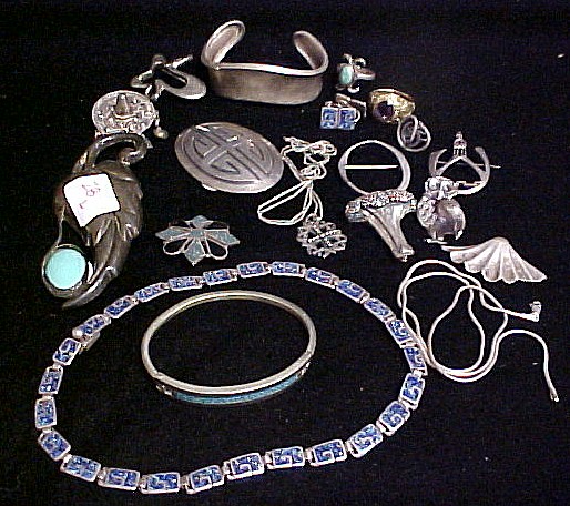 Appraisal: Sterling silver jewelry including a Georg Jensen pin a Taxco