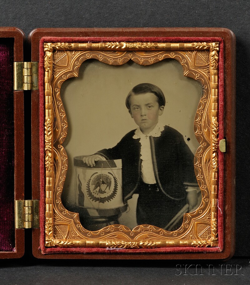 Appraisal: Sixth Plate Ambrotype of a Boy with His Drum Decorated