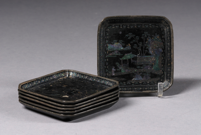 Appraisal: Set of Six Small Square Trays China th century lac