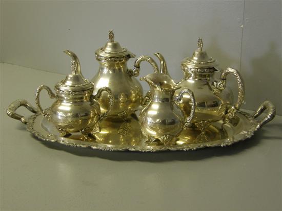 Appraisal: Columbian white metal four piece tea service and tray