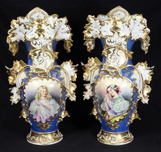 Appraisal: Pair of Continental partial gilt and polychrome decorated cabinet vases