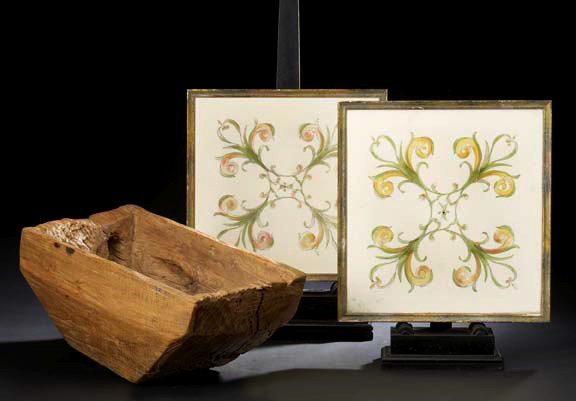 Appraisal: Set of Twenty-Four Continental Polychromed Wood Panels Featuring Watercolor Fresco