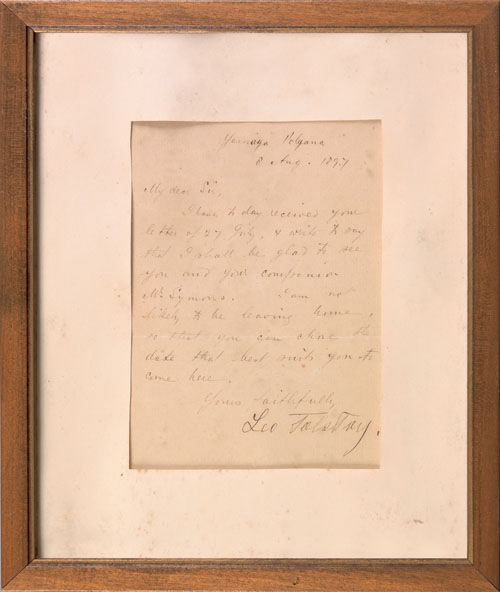 Appraisal: Leo Tolstoy signed hand written letter dated Aug addressed to