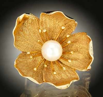 Appraisal: A Ladies' Gold and Pearl Cherry Blossom Brooch k yellow