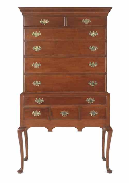 Appraisal: New England Queen Anne maple high chest ca h w