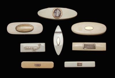 Appraisal: Eight ivory toothpick cases all with gold or silver mounts