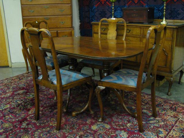 Appraisal: Antique Chippendale style breakfast table and chairs double tripod pedestal