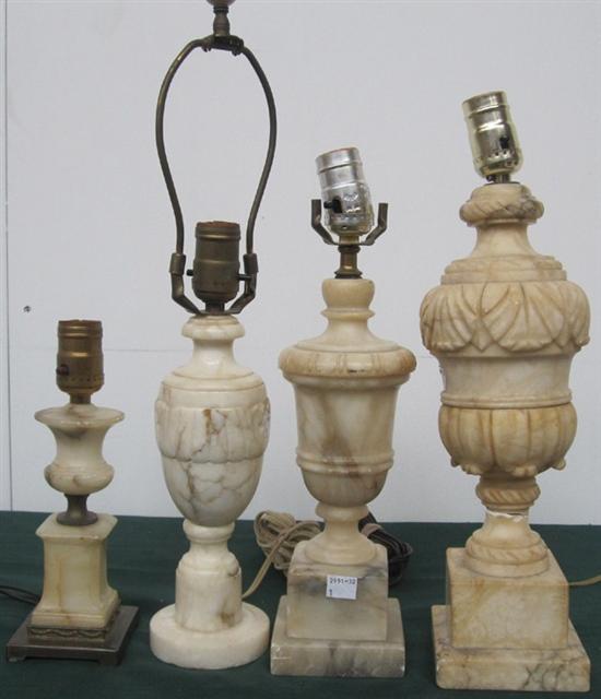 Appraisal: GROUP FOUR ALABASTER LAMPS A small urn on a pedestal