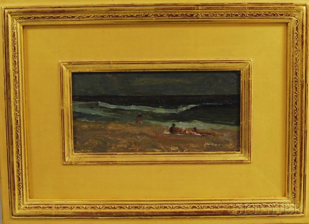 Appraisal: Bernard Lennon American - Beach Scene with Figures Incised signature