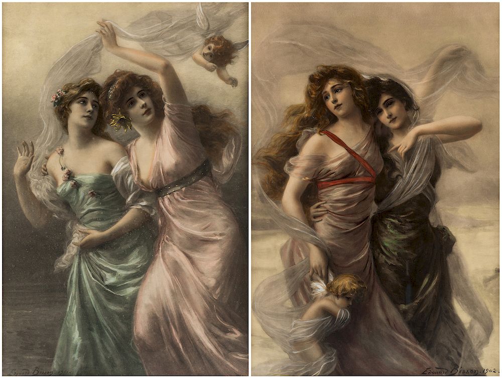 Appraisal: A PAIR OF HAND-COLORED LITHOGRAPHS BY EDOUARD BISSON FRENCH -