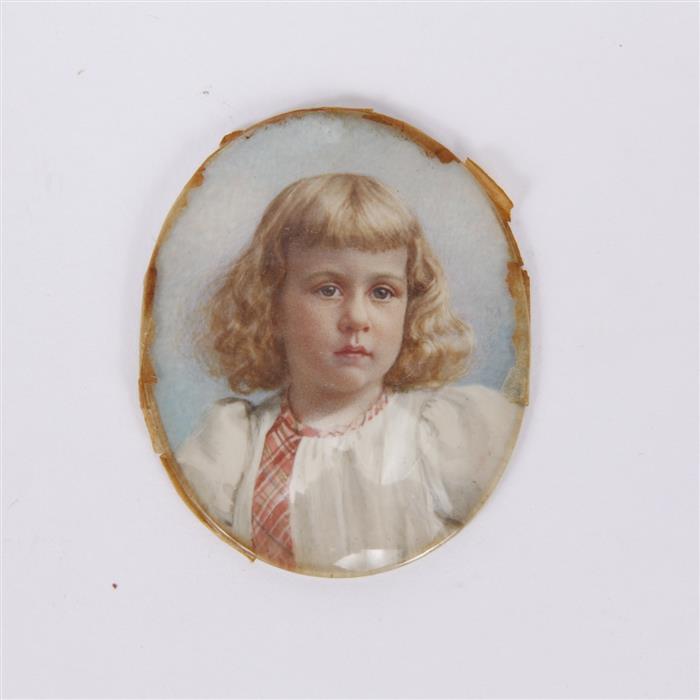 Appraisal: Handpainted Portrait Miniature on Ivory of a girl child H