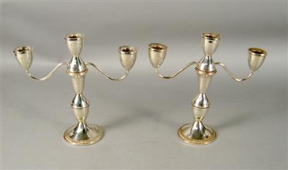 Appraisal: Pair of Gorham three-light sterling silver candelabra th century Each