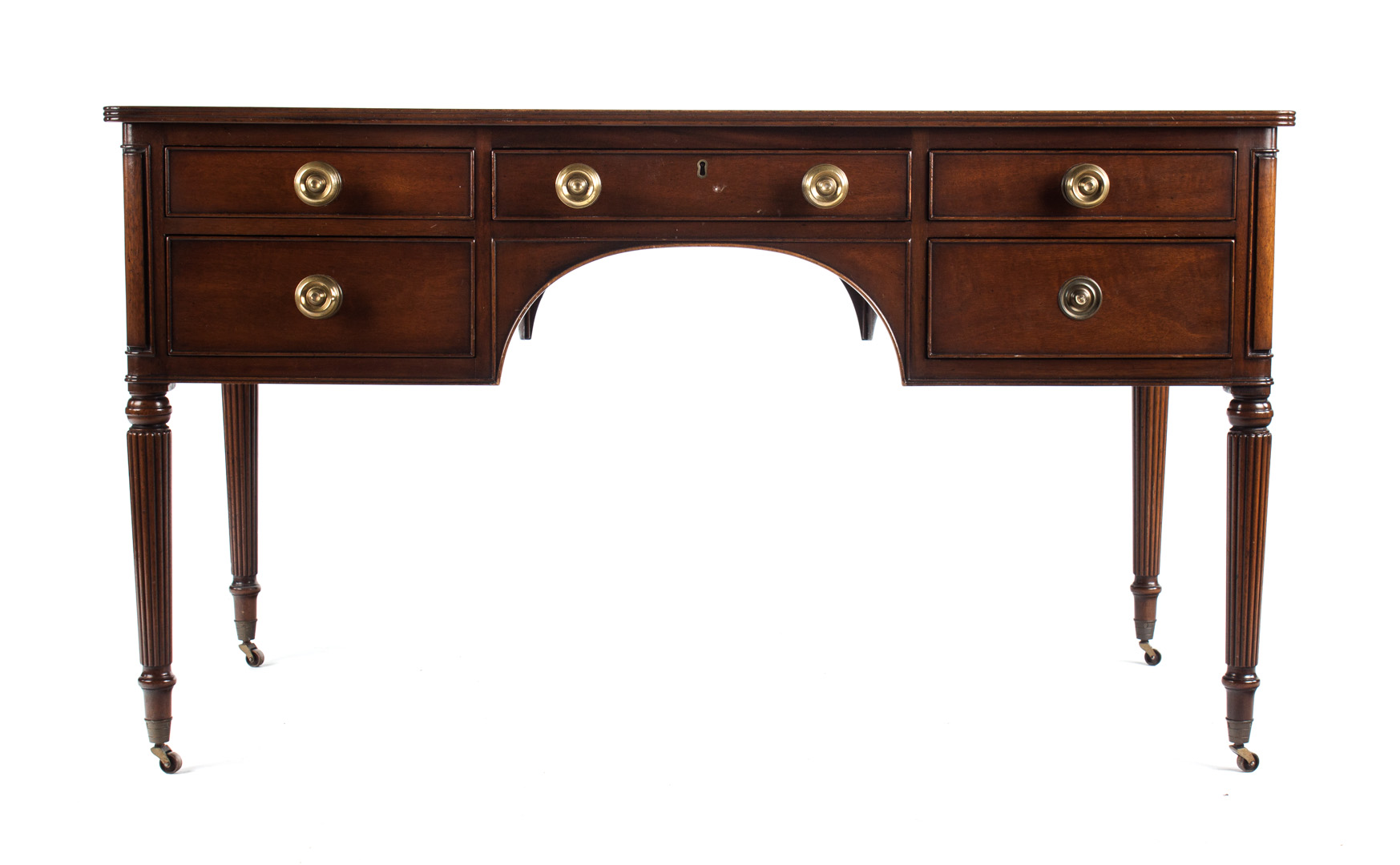 Appraisal: Kittinger Federal style mahogany kneehole desk inset tooled leather top