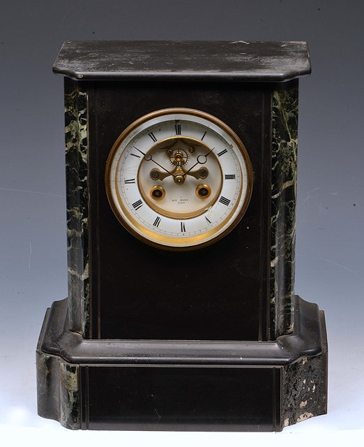 Appraisal: A TH CENTURY POLISHED SLATE AND MARBLE MANTEL CLOCK the