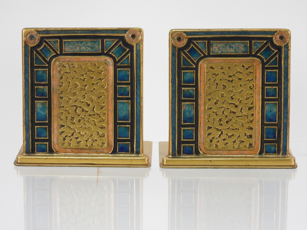 Appraisal: TIFFANY FURNACES BRONZE ART DECO ENAMEL BOOKENDS New York Early