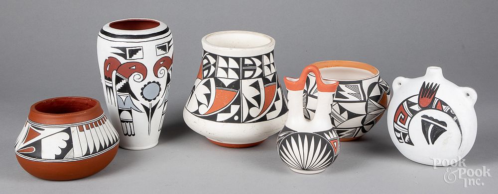 Appraisal: Six Acoma Indian pottery vessels Six Acoma Indian pottery vessels