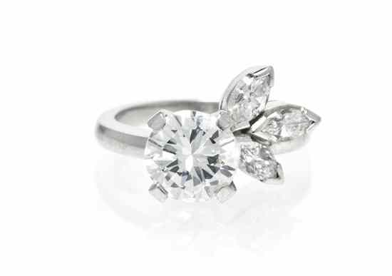 Appraisal: A Platinum and Diamond Ring containing one round brilliant cut