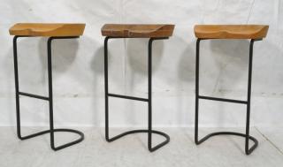 Appraisal: Bar Stools Black Metal Legs with thick Wood Sea Bar