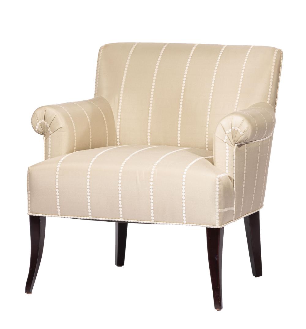 Appraisal: Contemporary Upholstered Armchair concave back tapered outswept legs h in