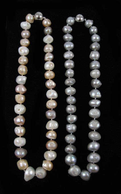 Appraisal: TWO BAROQUE PEARL NECKLACES - inch length with grey baroque