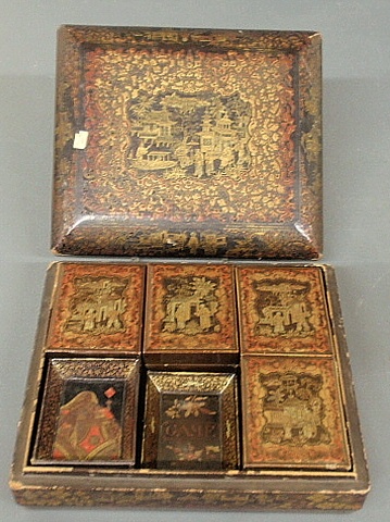 Appraisal: - Chinese lacquerware card game box c with trays and