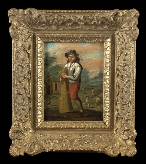 Appraisal: Continental School Late th Century Peasant Man Gathering Wheat oil