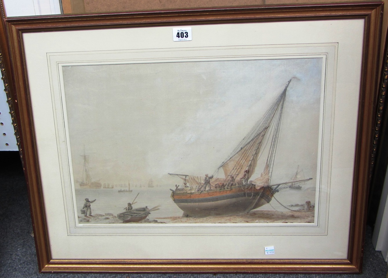 Appraisal: Samuel Atkins fl - A beached trading vessel at low