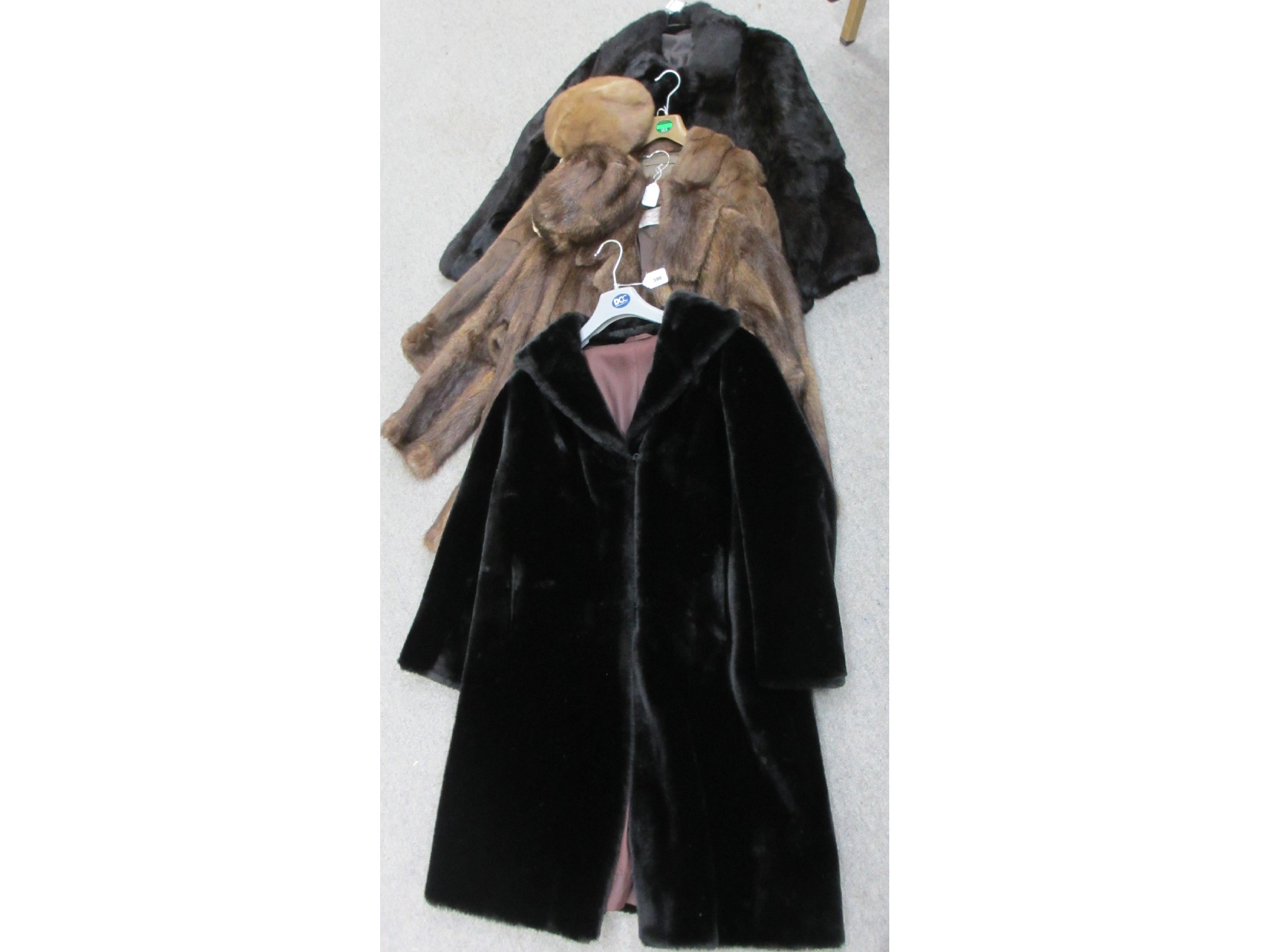 Appraisal: Black rabbit fur jacket Wm Galt fur jacket one other