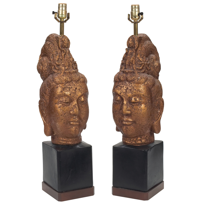 Appraisal: James Mont style Buddha table lamps pair attribution USA gold