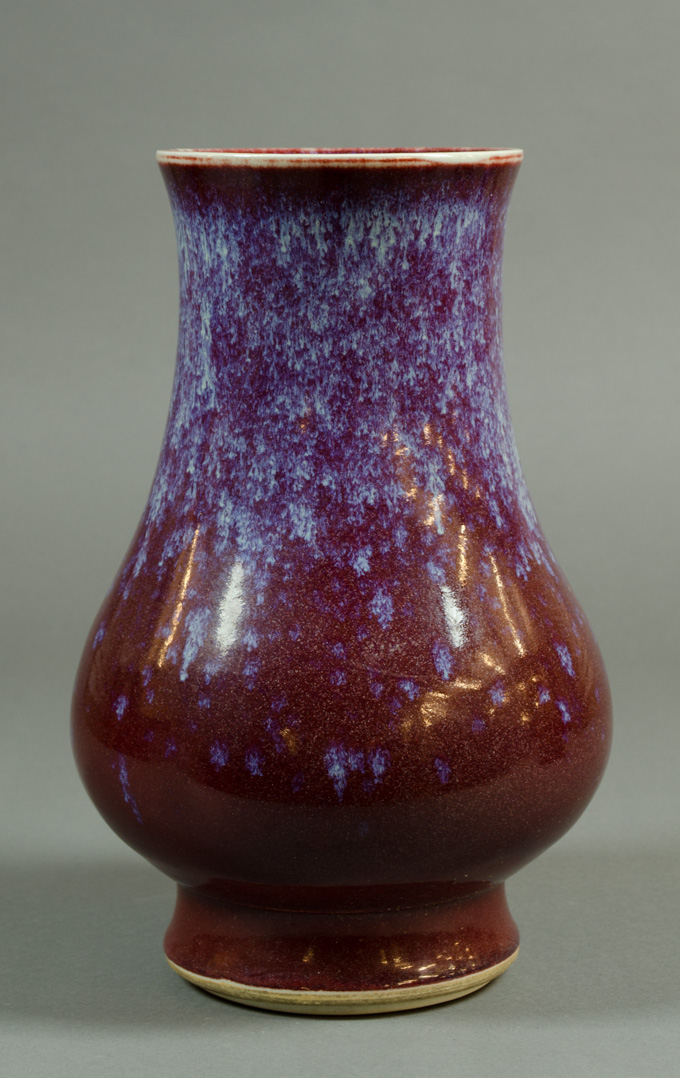 Appraisal: CHINESE FLAMBE GLAZED PORCELAIN VASE baluster form with wide slightly